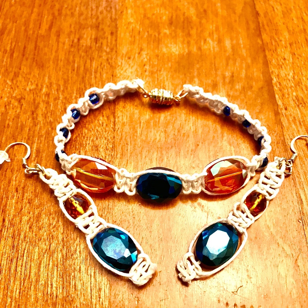 Handmade macrame bracelet and earring set